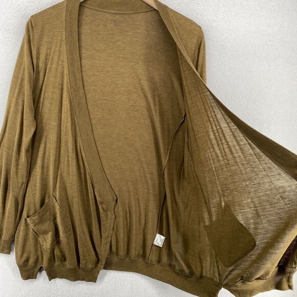 EILEEN FISHER Cardigan PL Silk Cotton Jersey Draped Open Front Long Sleeve Brown - Picture 8 of 15